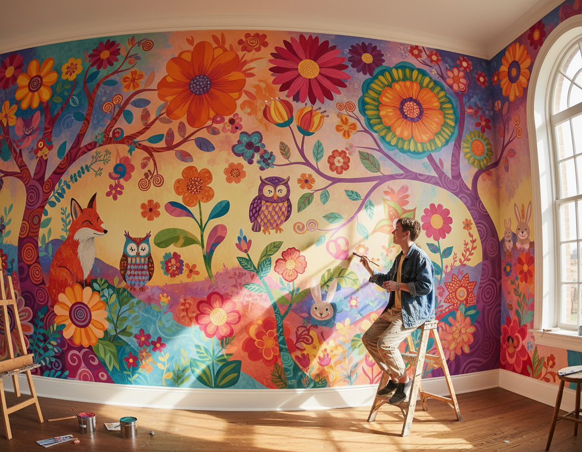 How a Custom Mural Painting Can Unify a Room’s Color Palette